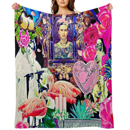 Frida Kahlo Love One Another Collage Throw Blanket