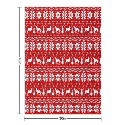 Smooth Collie Silhouettes Red And White Christmas Holiday Pattern Throw Blanket