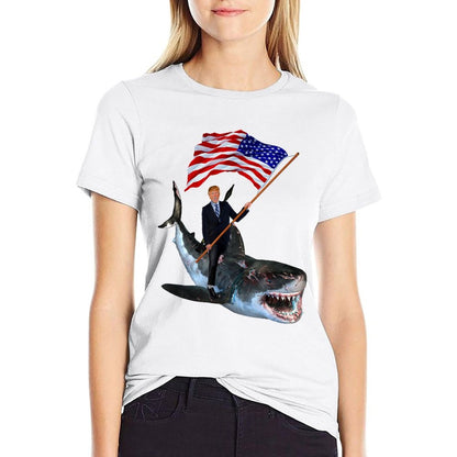 Epic Trump Riding Shark With USA  Summer-ready Fabric T-Shirt