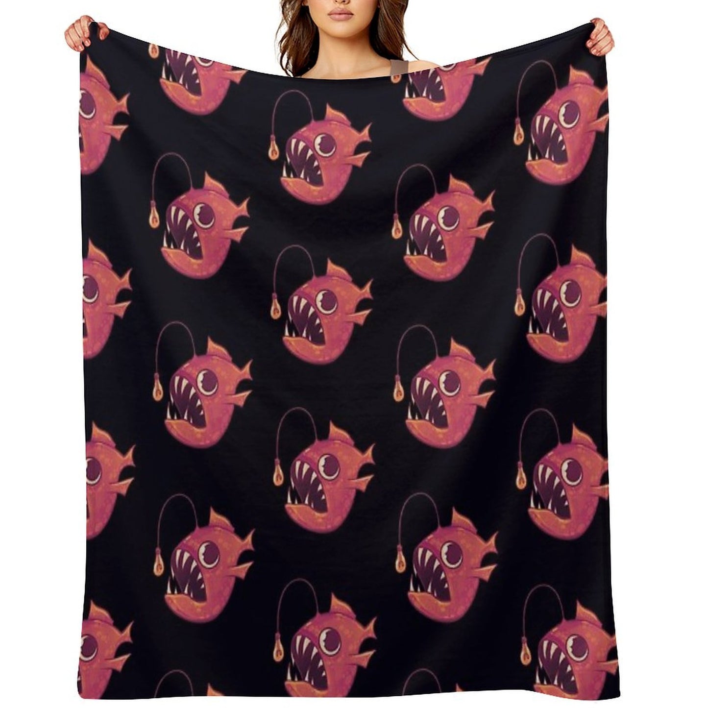 Cute Anglerfish (Red) Throw Blanket