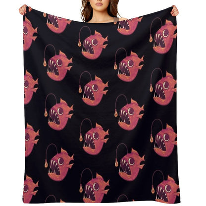 Cute Anglerfish (Red) Throw Blanket