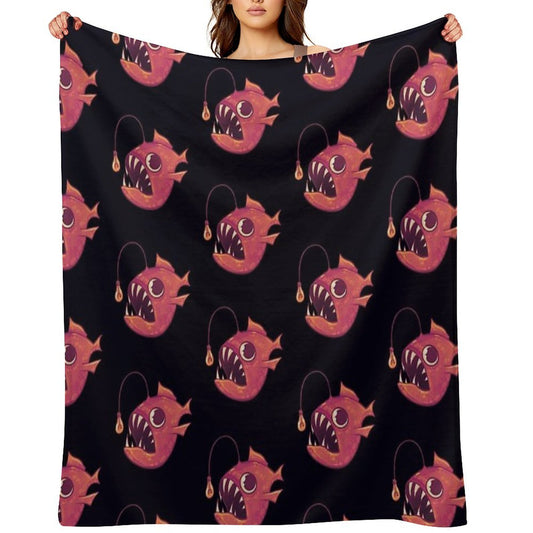 Cute Anglerfish (Red) Throw Blanket