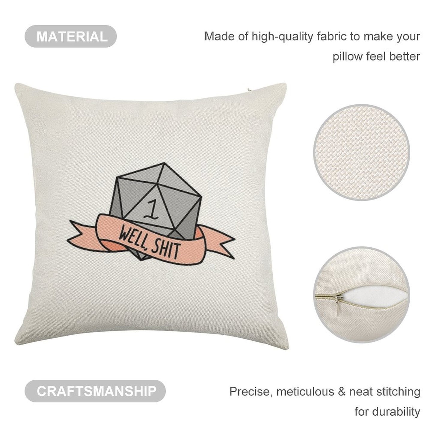 D20 - Well, Shit Linen Throw Pillow Cover