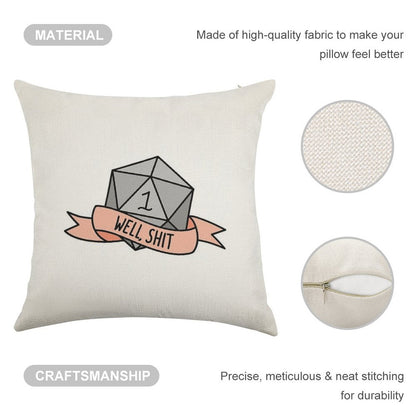 D20 - Well, Shit Linen Throw Pillow Cover