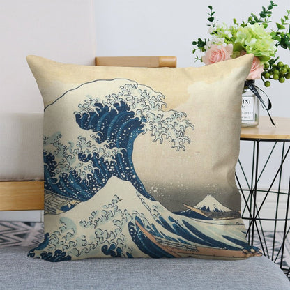 The Great Wave Off Kanagawa Linen Throw Pillow Cover