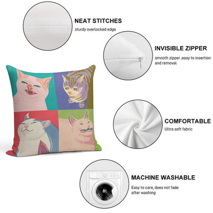 Four Meme Cats of The Apocalypse Soft Anti-Pilling Throw Pillow
