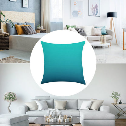 Preppy Summer Beach Teal Blue Turquoise Ombre Linen Throw Pillow Cover