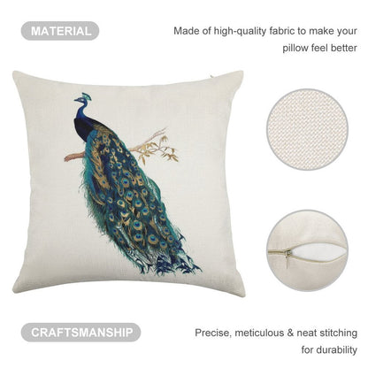 Vintage Peacock Linen Throw Pillow Cover
