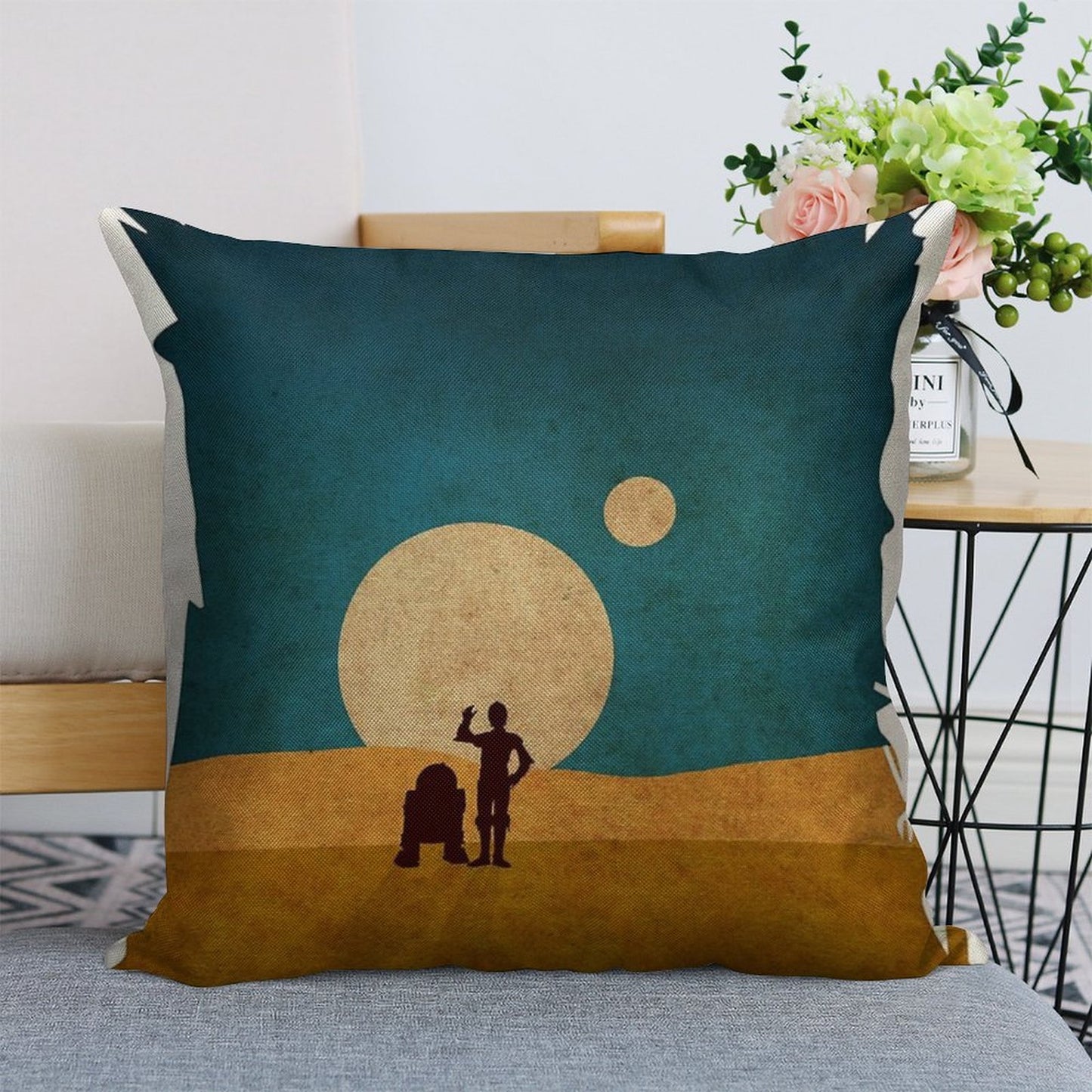 Droids In The Dunes Linen Throw Pillow Cover