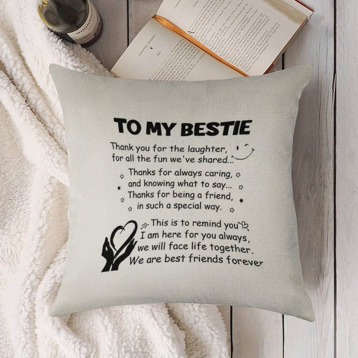 To My Bestie Thank You for The Laughter Linen Throw Pillow Cover