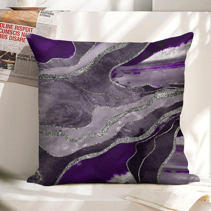 Dark Violet Marble Agate Silver Glam #1 (Photo of Glitter Only - Not Reflective) Linen Throw Pillow Cover