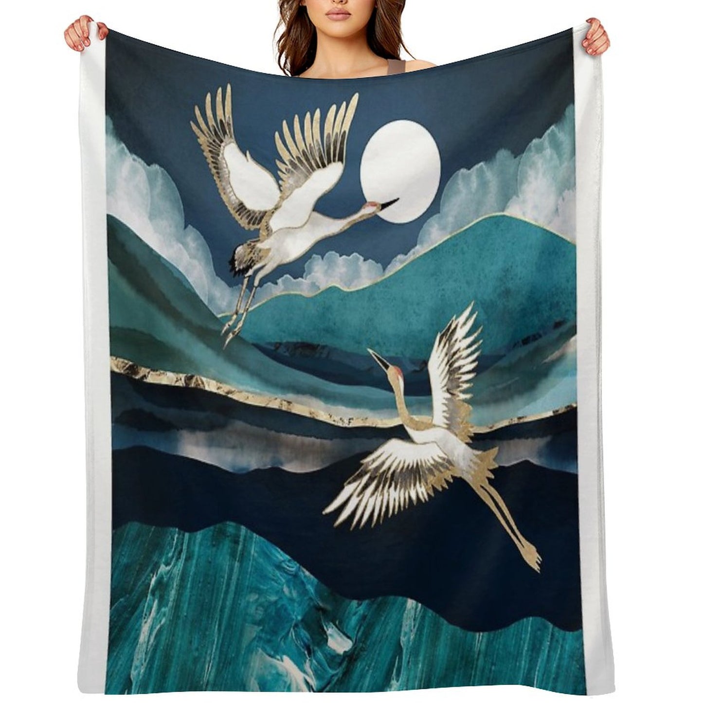 Midnight Cranes Throw Blanket