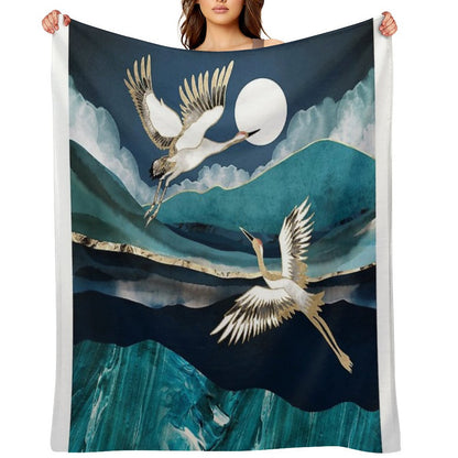 Midnight Cranes Throw Blanket