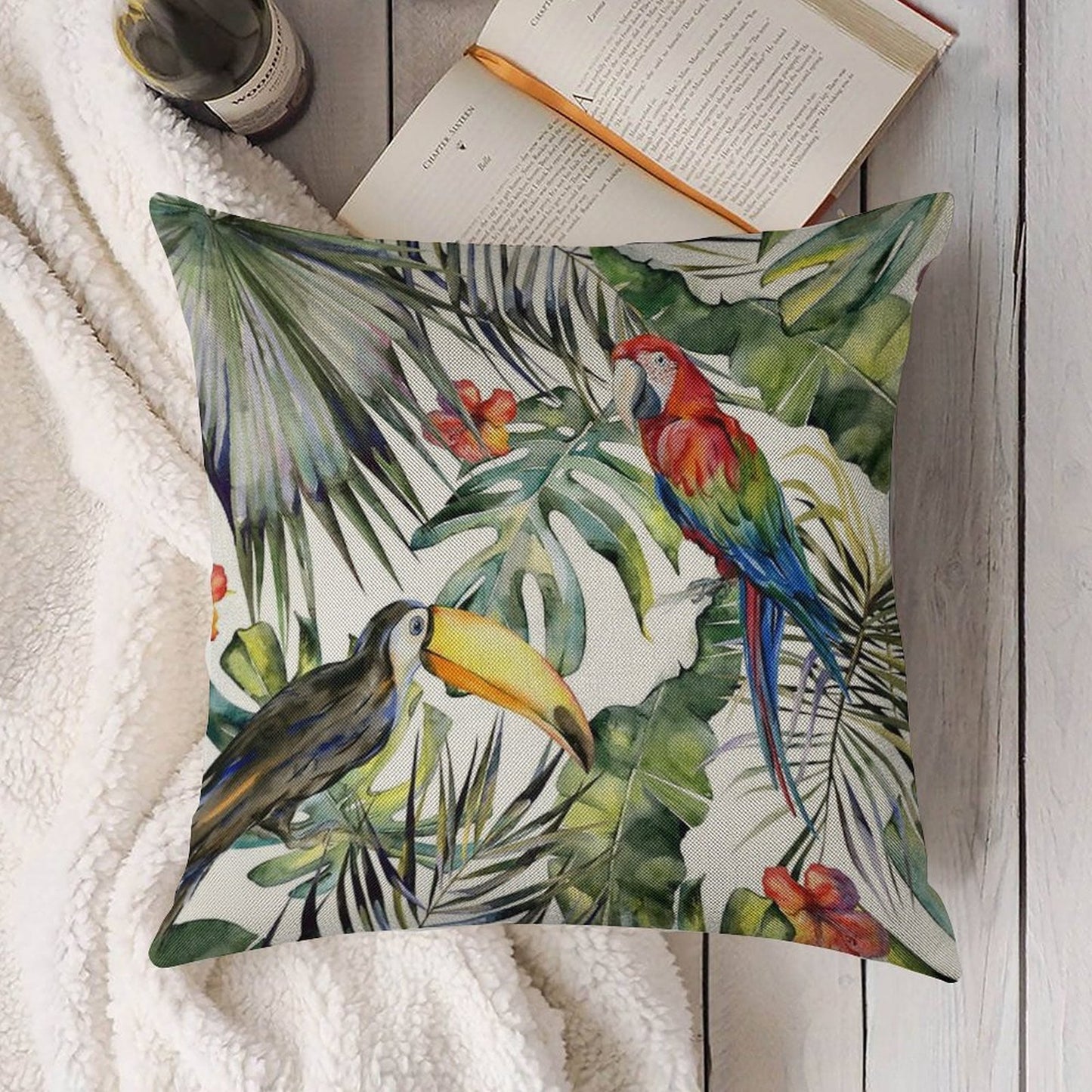 TROPICAL JUNGLE Linen Throw Pillow Cover