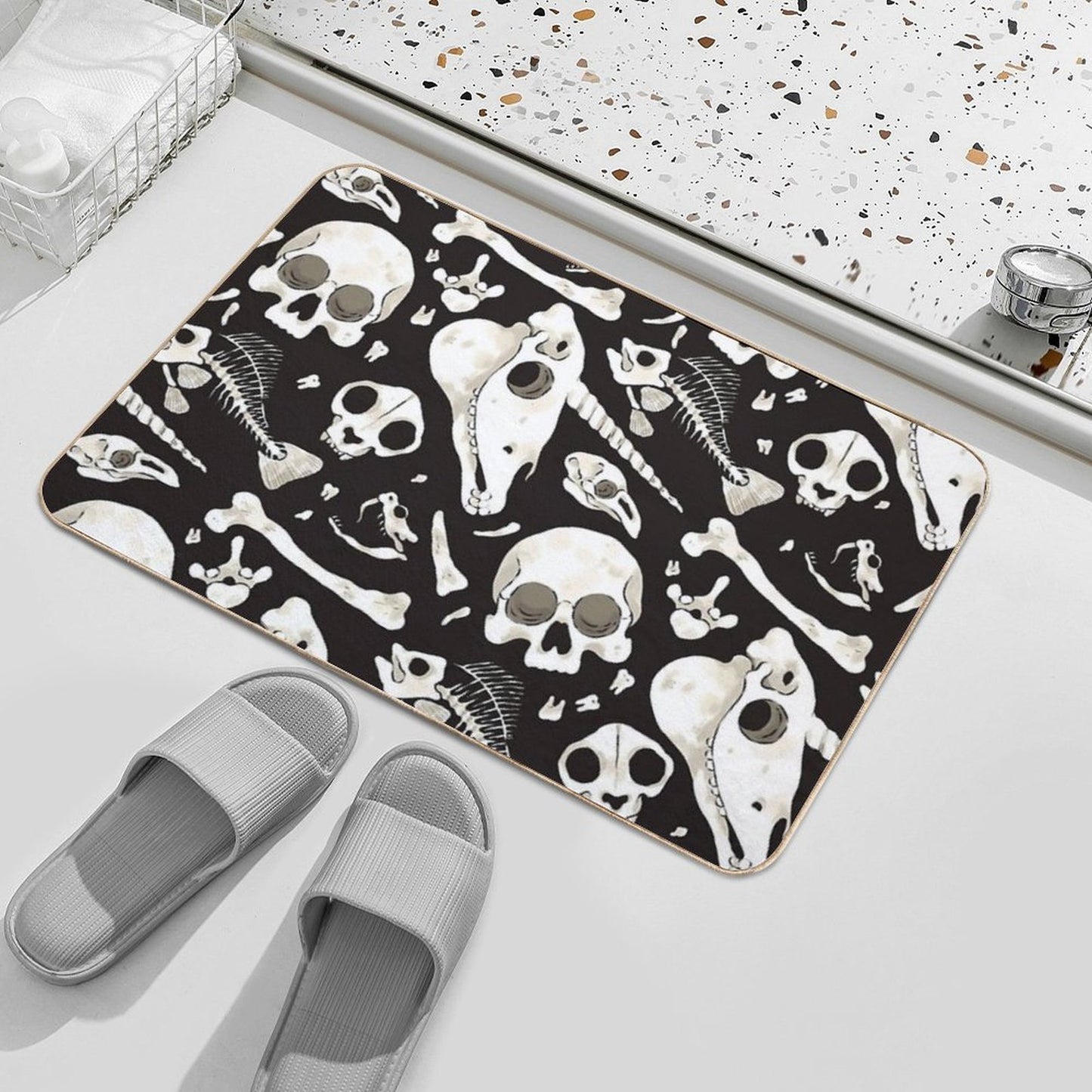 Black Skulls And Bones - Wunderkammer Durable Bath Mat