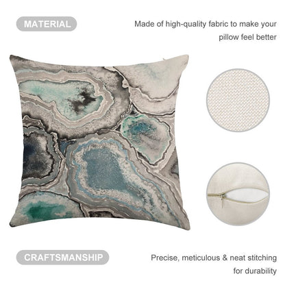 Ode To Geode - BlueTeal Linen Throw Pillow Cover