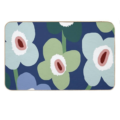 Iconic Retro Scandinavian Floral Pattern in Blue And Green Bath Mat