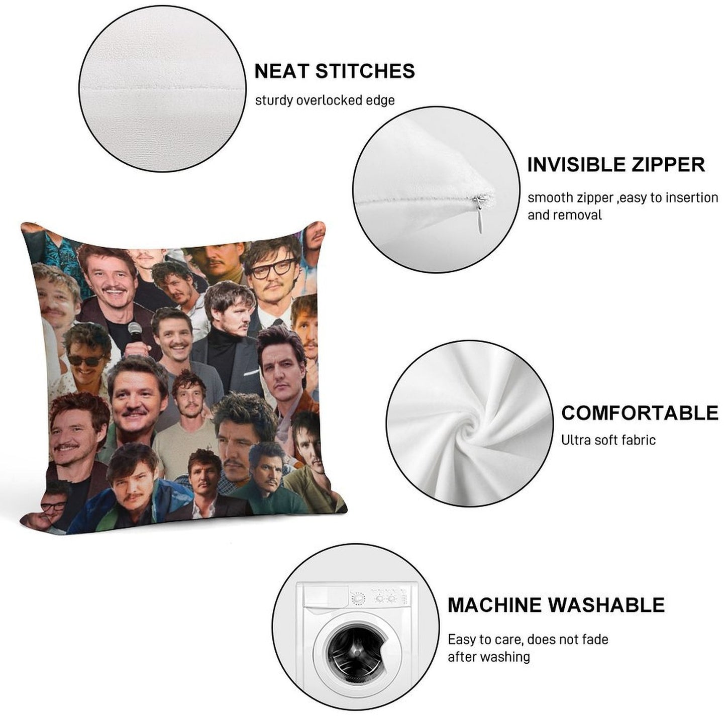 Pedro Pascal Photo Collage Soft Luxury Feel Throw Pillow