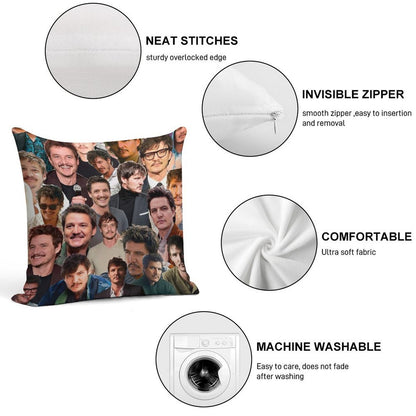 Pedro Pascal Photo Collage Soft Luxury Feel Throw Pillow