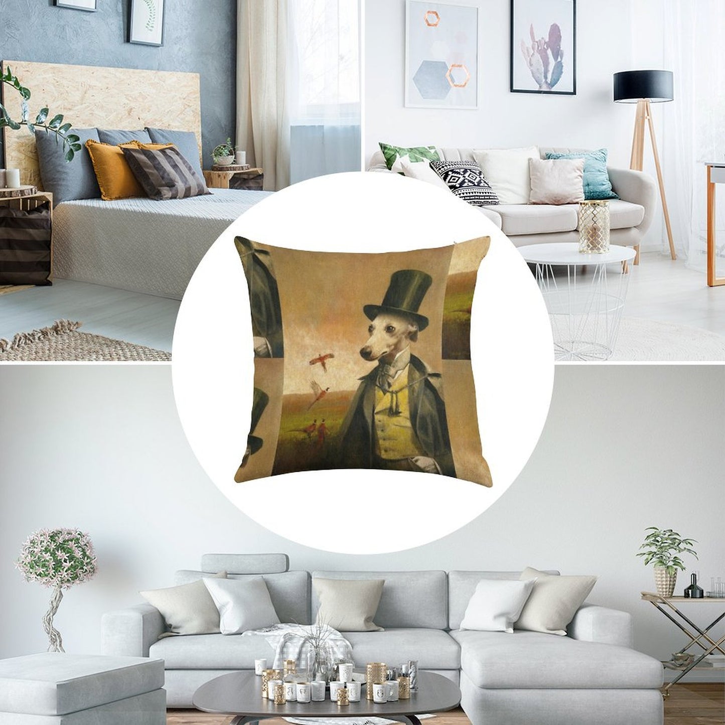 Victorian Whippet Linen Throw Pillow Cover