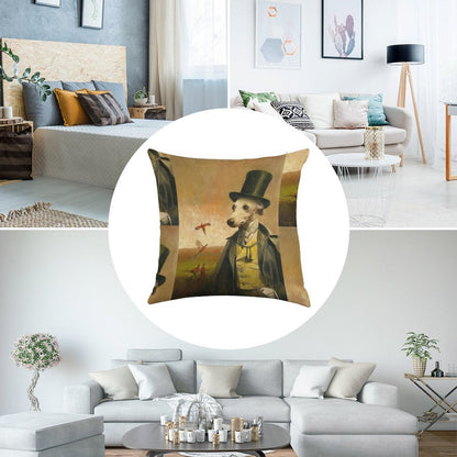 Victorian Whippet Linen Throw Pillow Cover