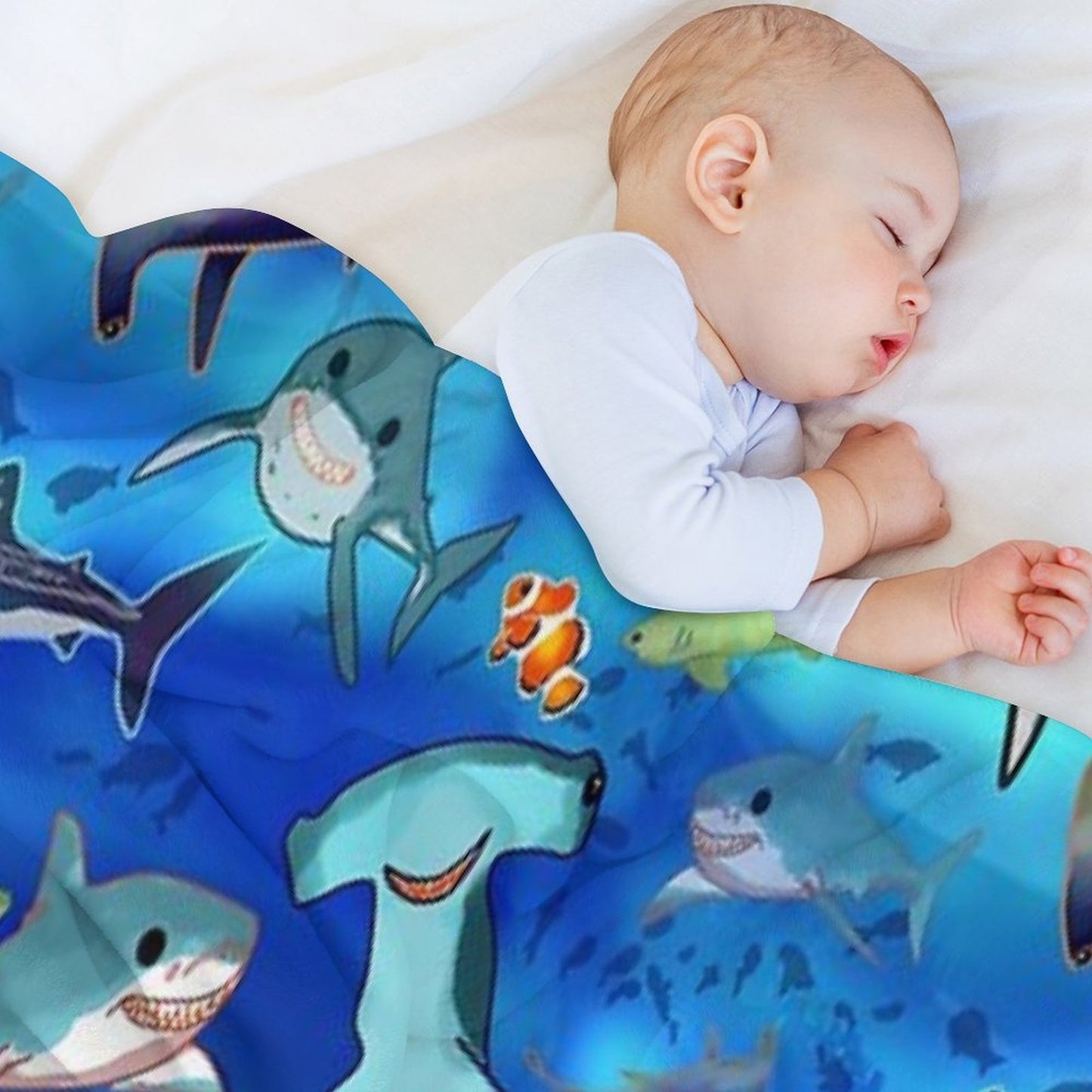 Sharks Clownfish Great White Undersea Fun Playful Kids Pattern Hammerhead Whale Shark Lemon Shark Throw Blanket