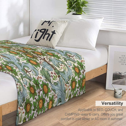 ORANGE TREE WITH BLUE GREEN LEAVES ,FLOWERS Soft Floral Art Nouveau Pattern Throw Blanket