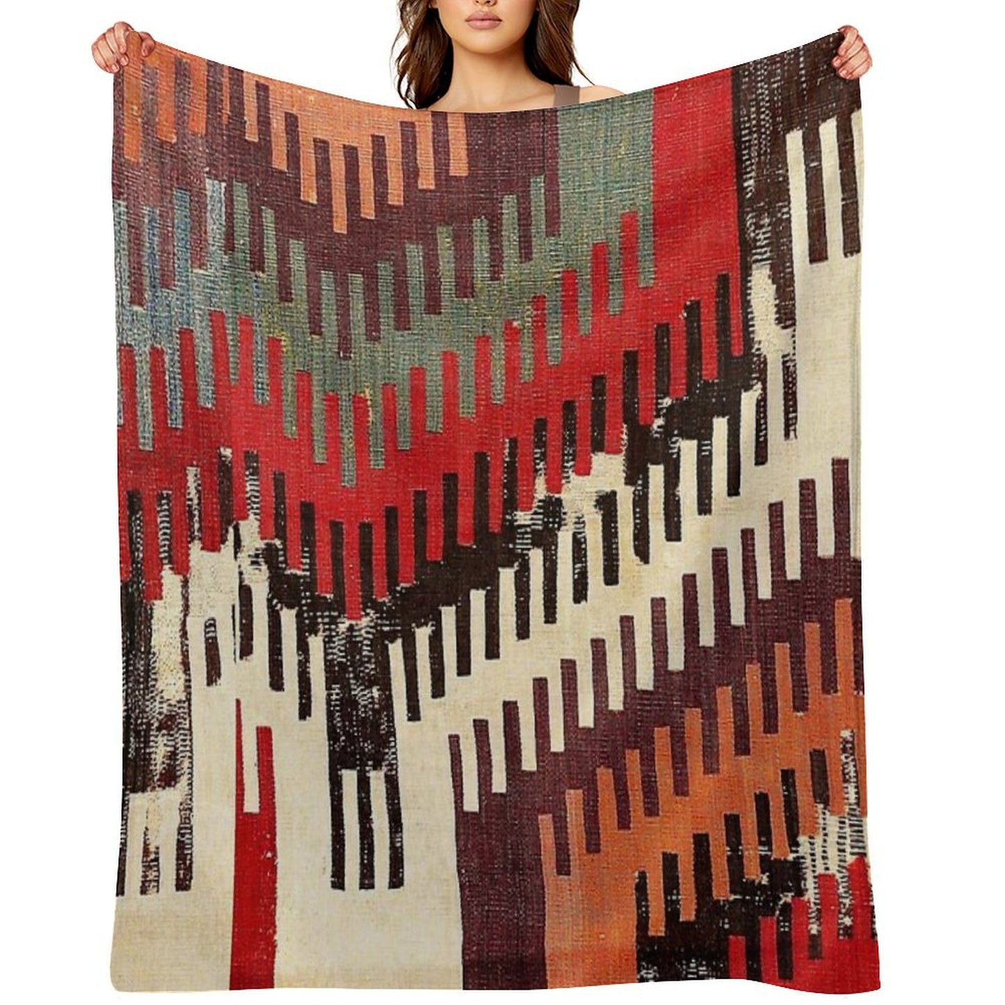 Afyon Central Anatolian Kilim Fragment Print Throw Blanket