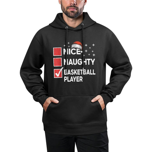 Christmas Nice Naughty Basketball Player Xmas List Santa Hat Moisture-Wicking Hoodie
