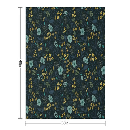 Turquoise, Yellow, Green & Dark Blue Floral Pattern Throw Blanket