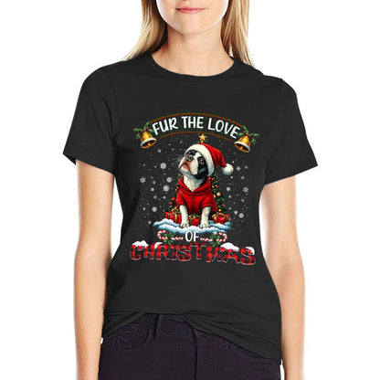 Boston Terrier Christmas Tree Decorations Dog Lover Xmas Sweatshirt  Cotton T-Shirt