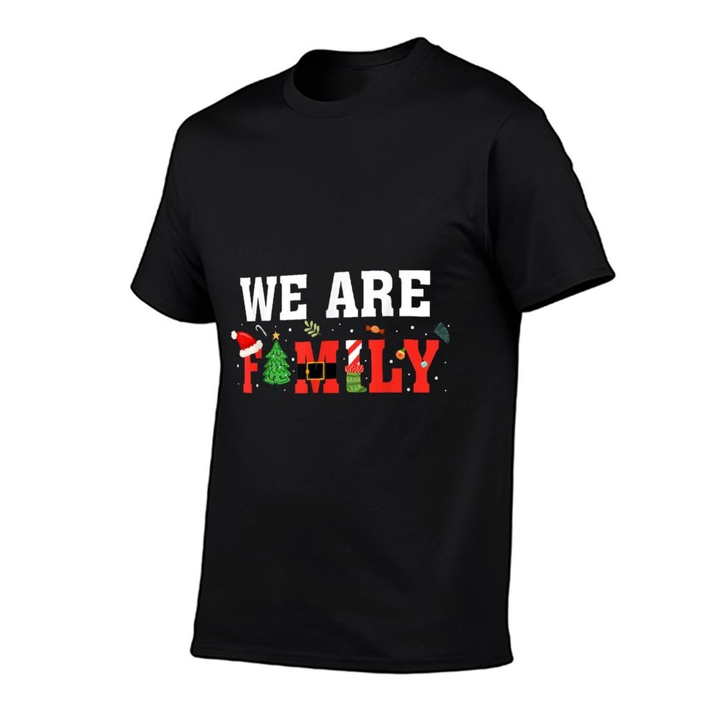 We Are Family Christmas Tree  Ribbed Collar T-Shirt