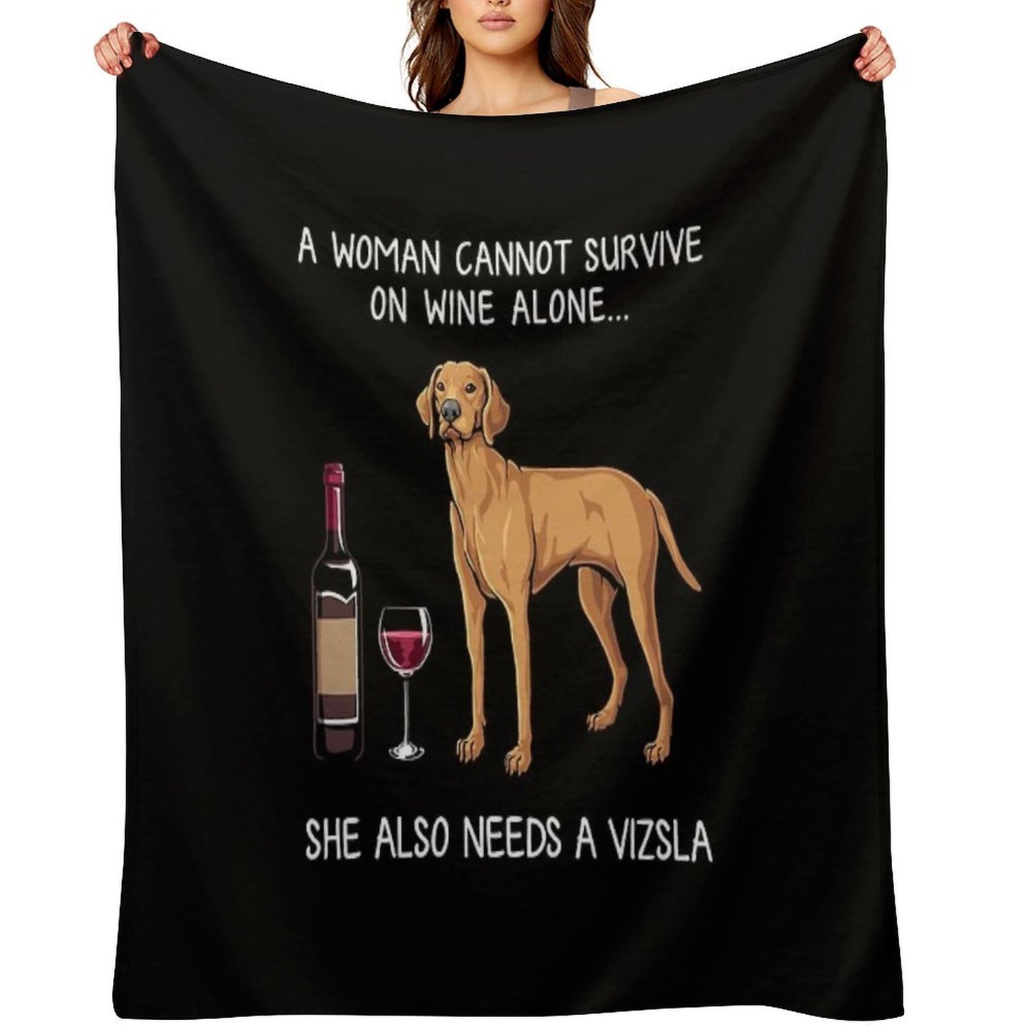 Vizsla And Wine Funny Dog Throw Blanket