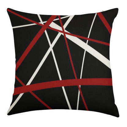 Red And White Strips Against A Black Background Linen Throw Pillow Cover