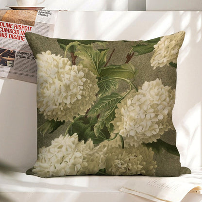 Vintage Victorian White Hydrangea Floral Linen Throw Pillow Cover