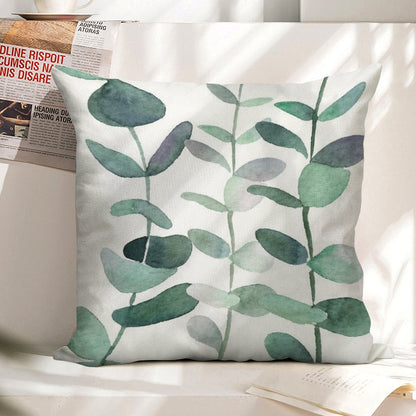 Watercolor, Eucalyptus, Leaves, Botanical, Painting, Green Linen Throw Pillow Cover
