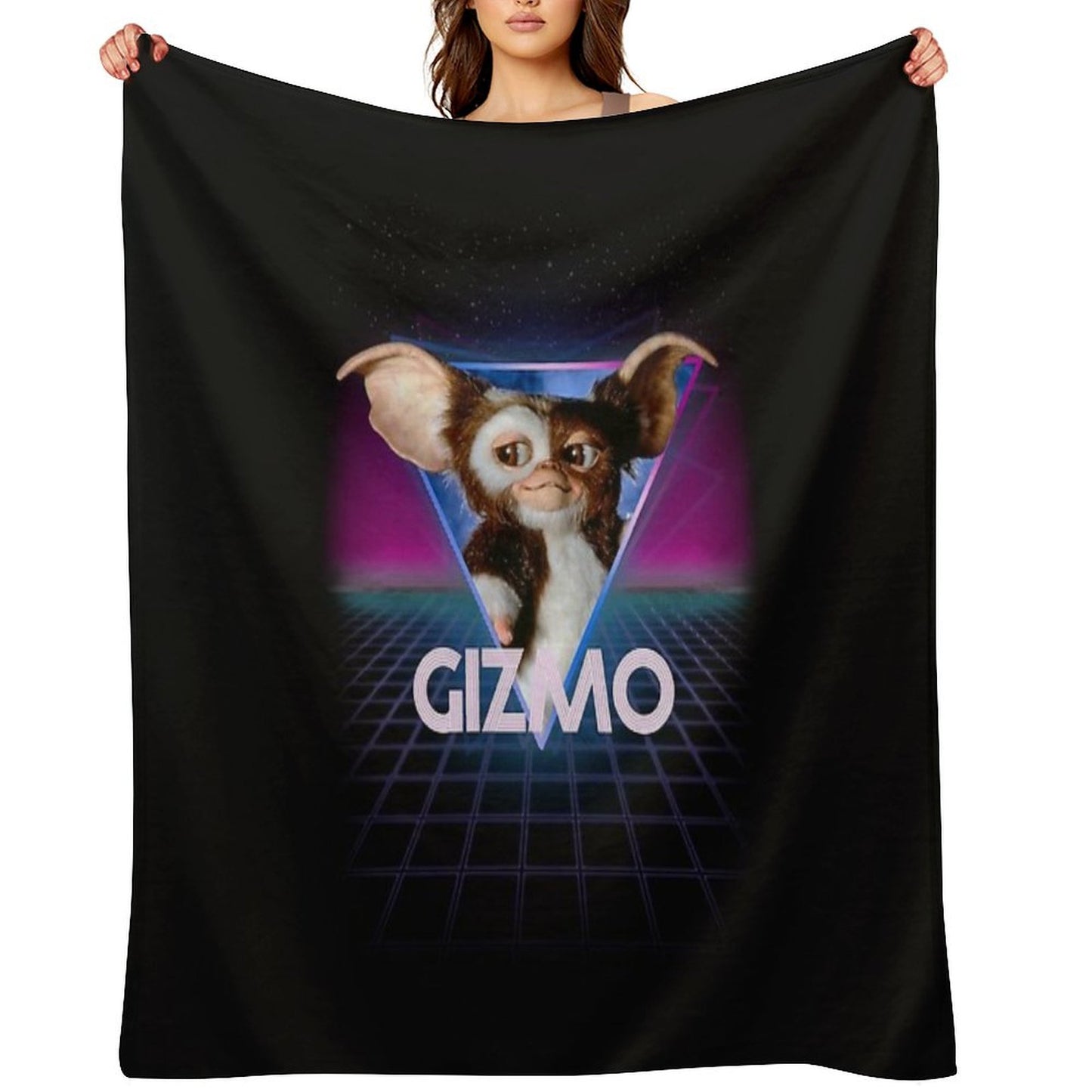 Gremlins Gizmo Retro 80s Neon Landscape Throw Blanket