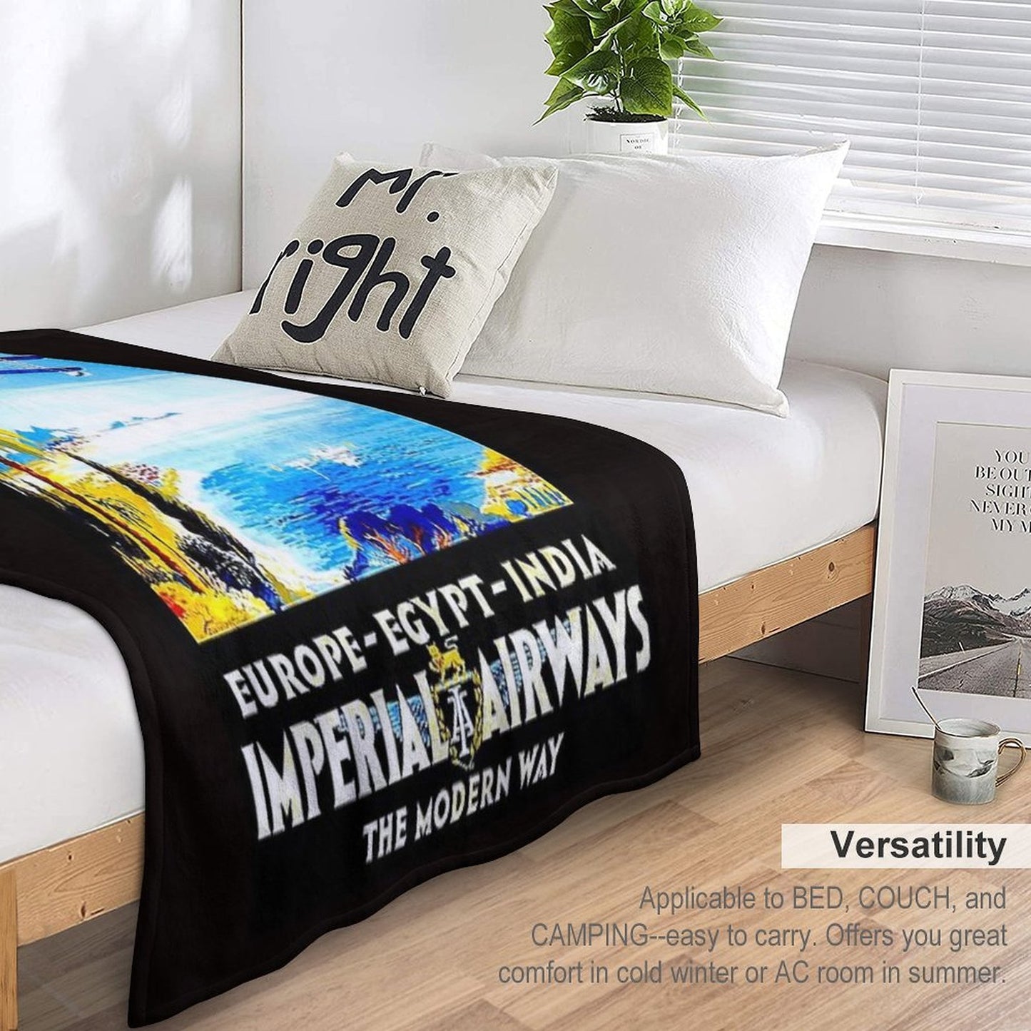 IMPERIAL AIRWAYS  Vintage Fly to Europe Egypt And India Advertising Print Throw Blanket