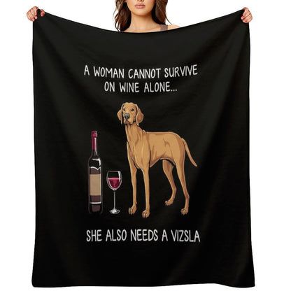 Vizsla And Wine Funny Dog Throw Blanket