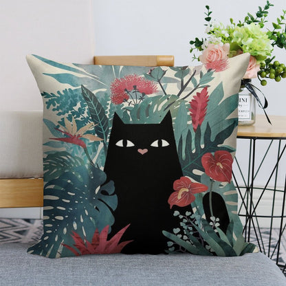 Popoki Linen Throw Pillow Cover