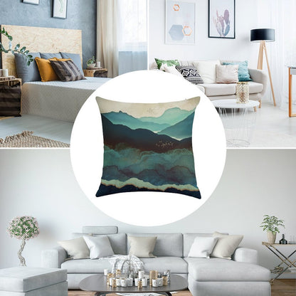 Indigo Mountains Linen Throw Pillow Cover