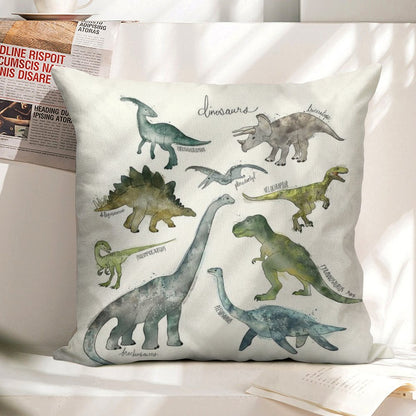 Dinosaurs Linen Throw Pillow Cover