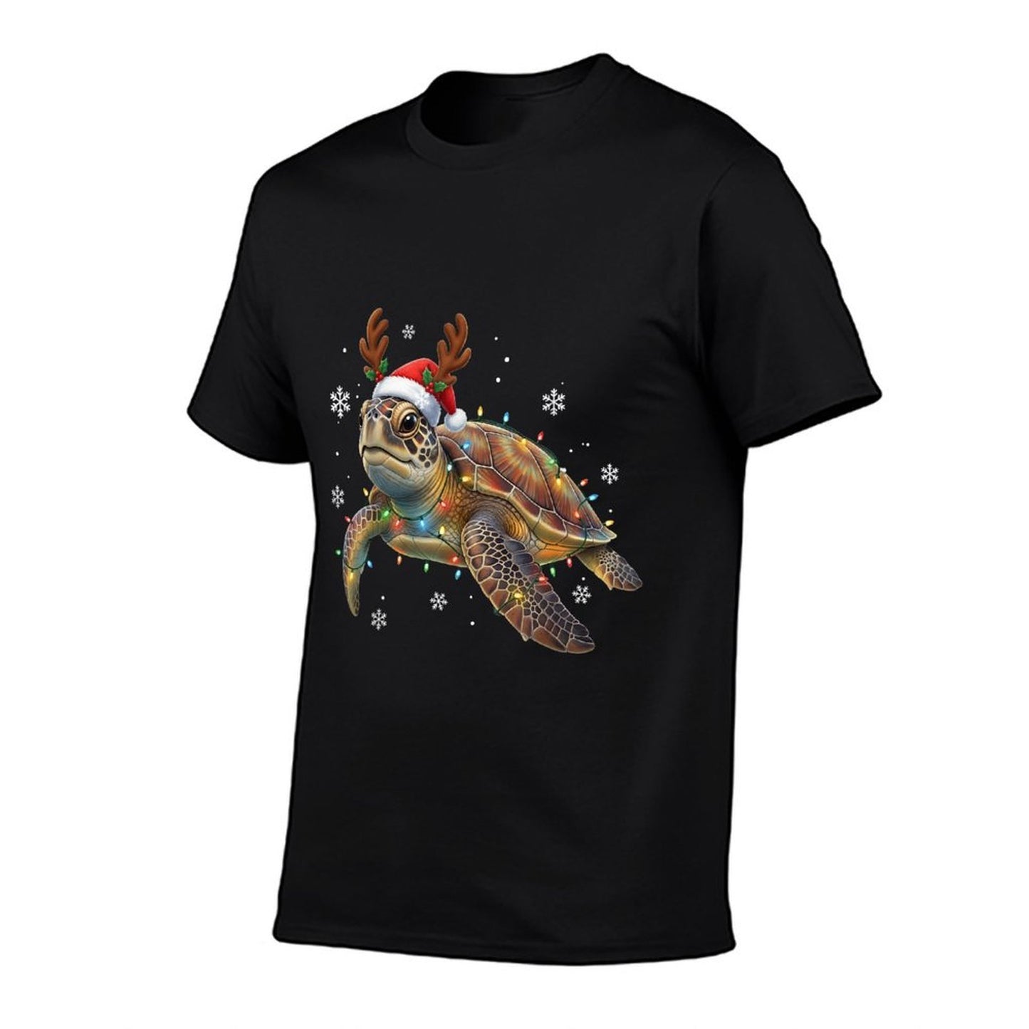 Sea Turtle Christmas Lights Funny Santa Hat Gifts Men Women  Oversized Silhouette T-Shirt