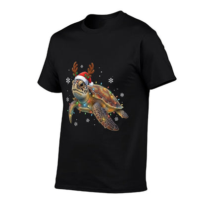 Sea Turtle Christmas Lights Funny Santa Hat Gifts Men Women  Oversized Silhouette T-Shirt
