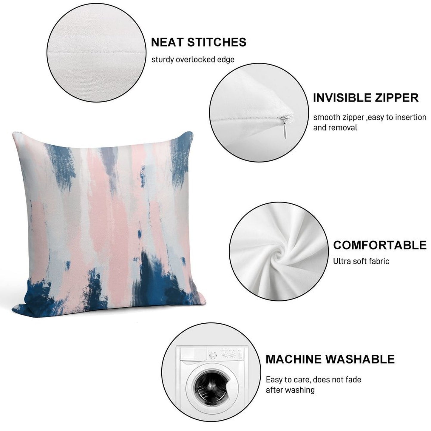 Abstract Blush And Blue Soft Anti-Pilling Throw Pillow
