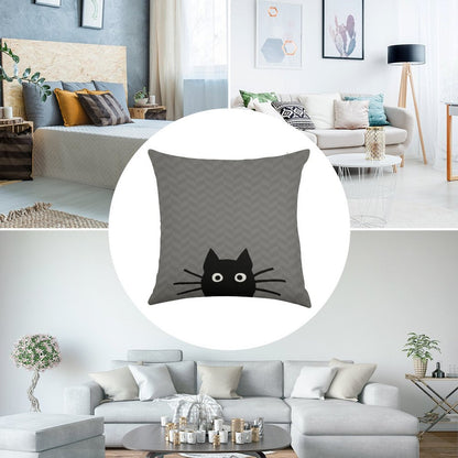 Black Cat Face Linen Throw Pillow Cover