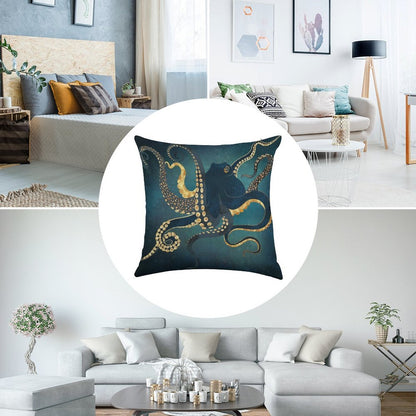 Metallic Octopus IV Linen Throw Pillow Cover