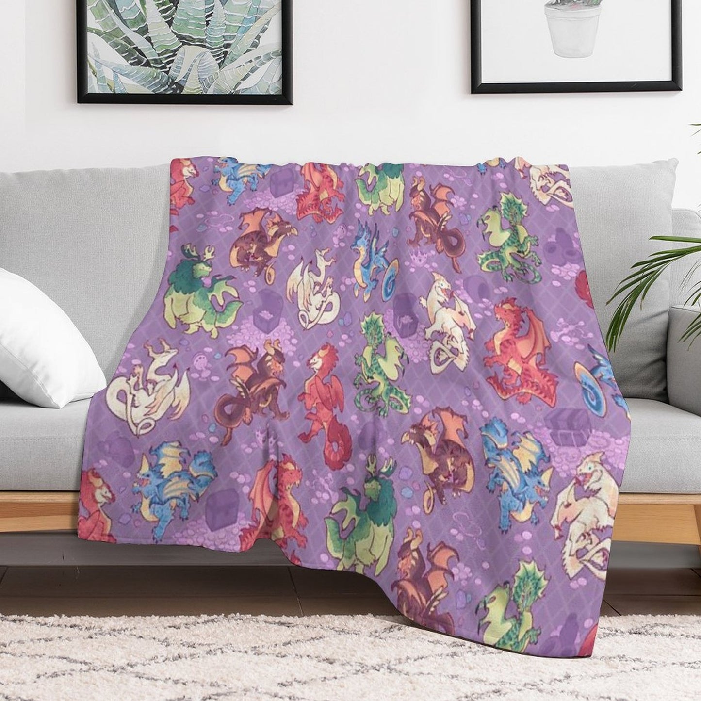 Chromatic Dragons in Purple Throw Blanket