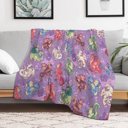 Chromatic Dragons in Purple Throw Blanket
