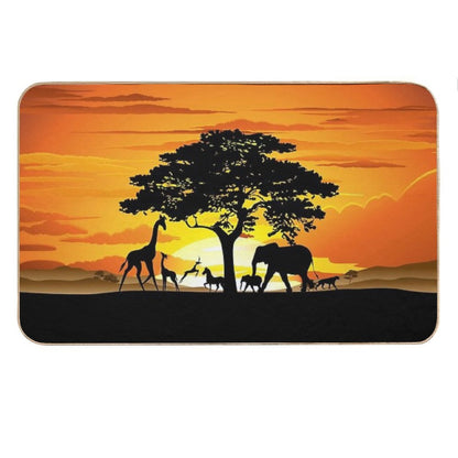 Wild Animals on African Savanna Sunset Bath Mat